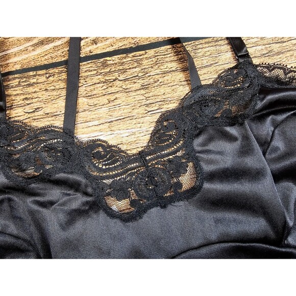 VTG Adonna JCPENNEY Black All Nylon Slip Nightgown Lace Trim Women Sz 32 USA EUC - Picture 7 of 12